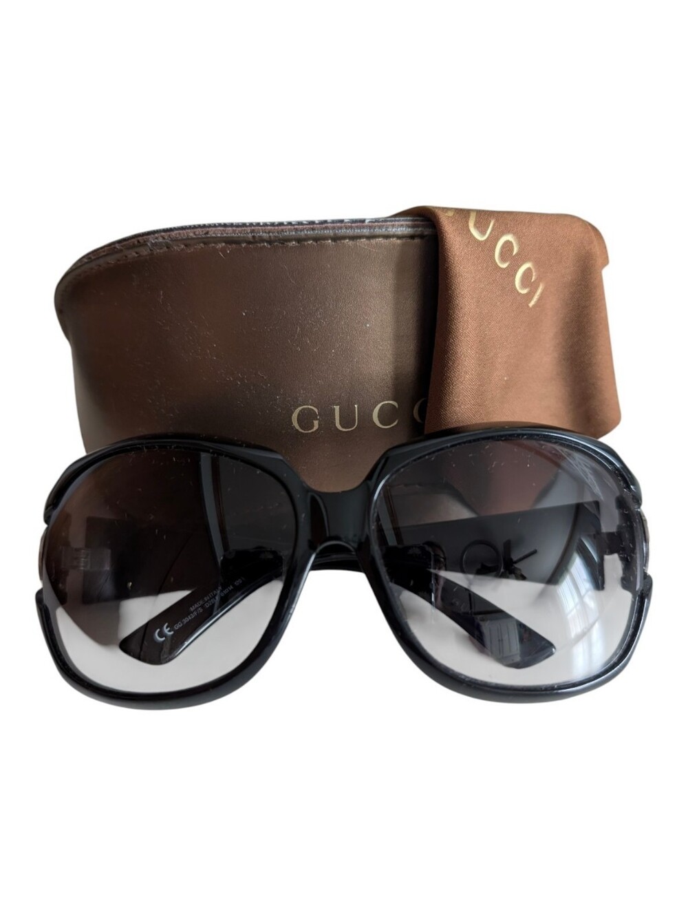 Gucci Vintage Oversized Black Sunglasses w/ Silver Crest Logo- EUC!